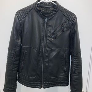 Black Express leather jacket with attachable hood